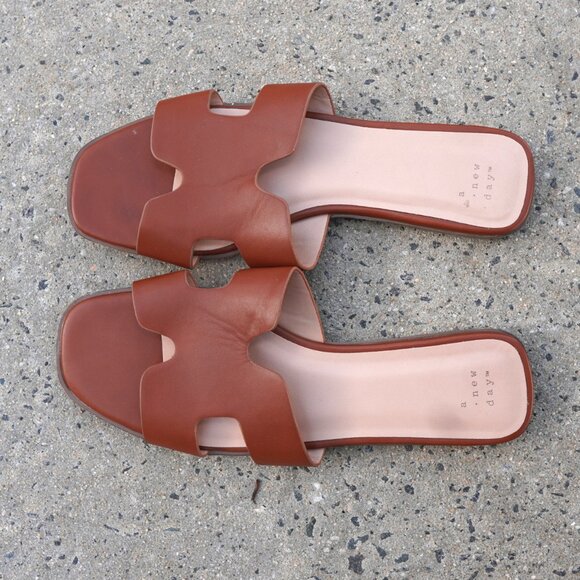 A New Day Cognac H-Strap Flat Slide Sandals 10 Minimalist - Picture 5 of 5